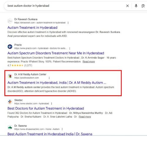 Organic SEO ranking proof for Hospital in Hyderabad