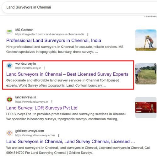 Organic SEO ranking proof for Service Based Company in Chennai