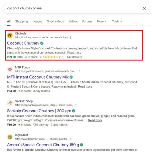 Ecommerce SEO ranking proof for Indian ecommerce brand