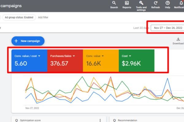 Google Ads account performance screenshot