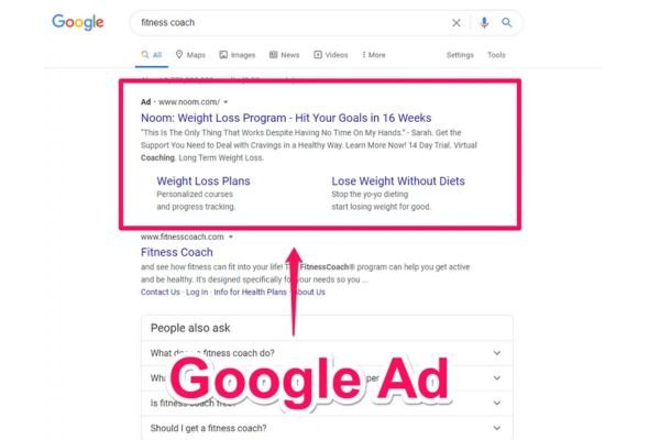 Google Search text ad sample with sitelinks